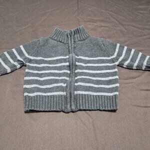 Knit Long Sleeve Sweater Stripe Design Collar Zip Up OshKosh 3 Month 100% Cotton